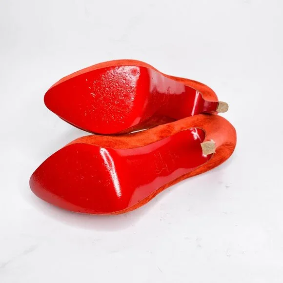 Christian Louboutin Fiery Red Peep-Toe Heels - Picture 7 of 10